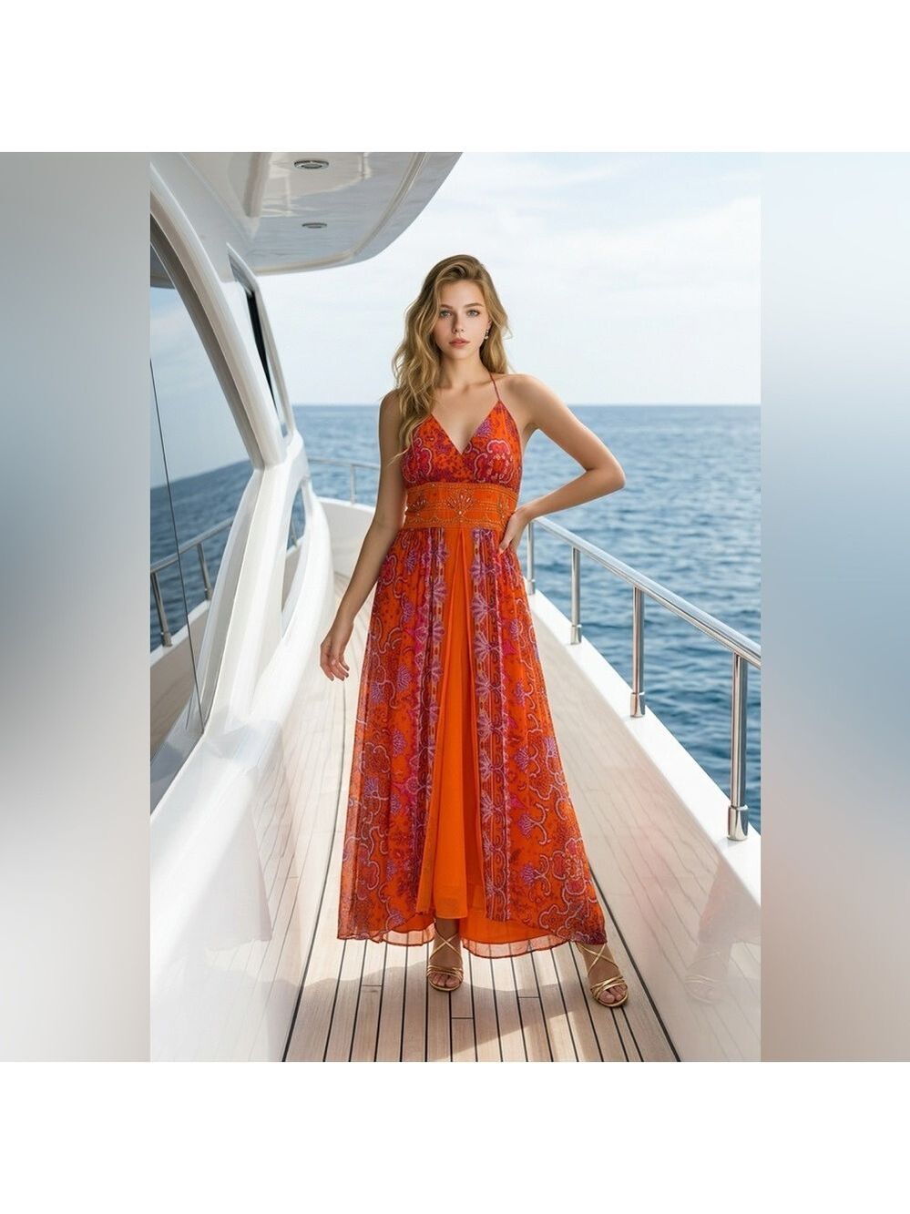 Laundry By Shelli Segal Silk Orange and Purple Maxi Dress size M - Picture 2 of 13